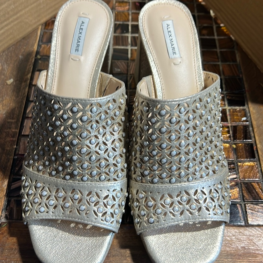 Alex Marie clog mules open toe gold shoes